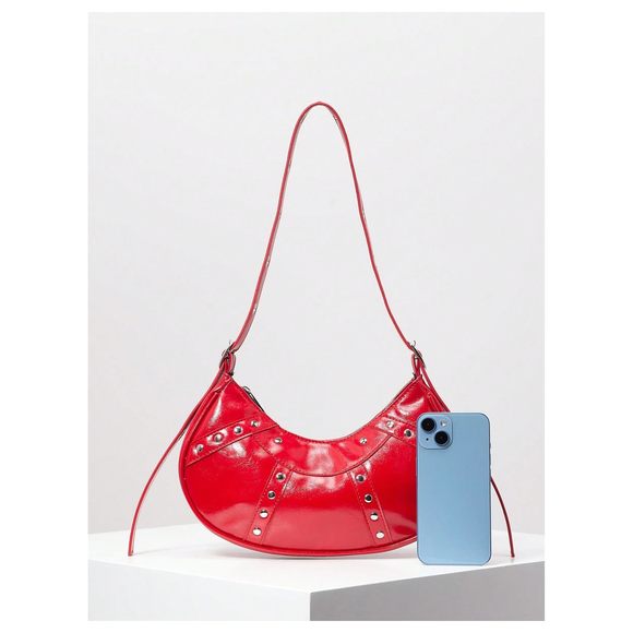 Punk Studded Pu Leather Shoulder Handbags Top Handle Underarm Bag Red :'D - Picture 6 of 6